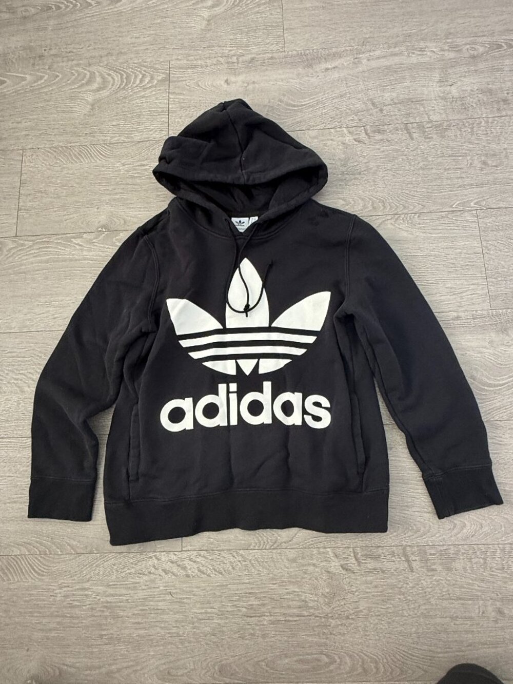 Adidas Originals Trefoil Hoodie Womens Small Black White Logo